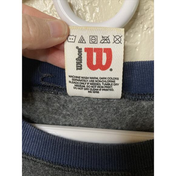 VTG Wilson Sweatshirt Size XL Logo Grey Blue Crew Neck Baggy Chunky Athletic - Picture 5 of 8